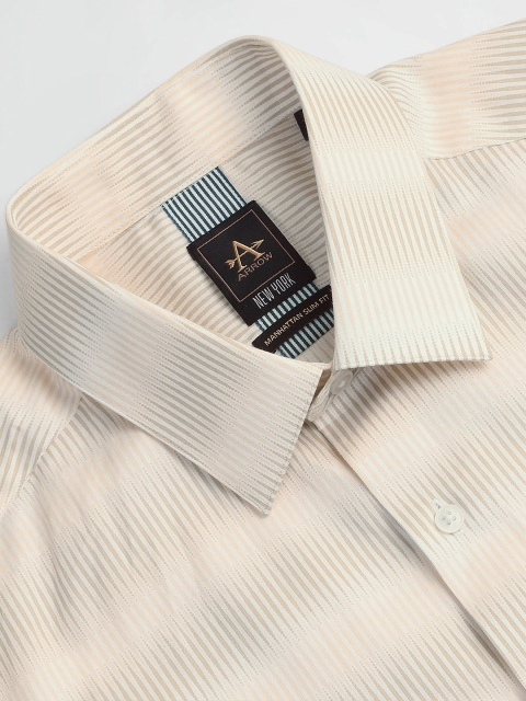 Arrow New York Manhattan Slim Fit Horizontal Striped Twill Weave Cotton Formal Shirt - Image 2