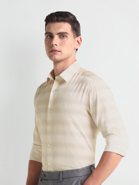Arrow New York Manhattan Slim Fit Horizontal Striped Twill Weave Cotton Formal Shirt - Image 3