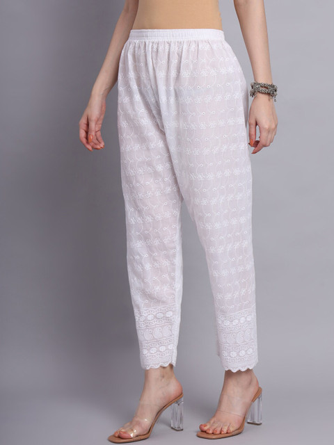 KALINI Chikankari Embroidered Straight Cotton Ethnic Palazzos - Image 6