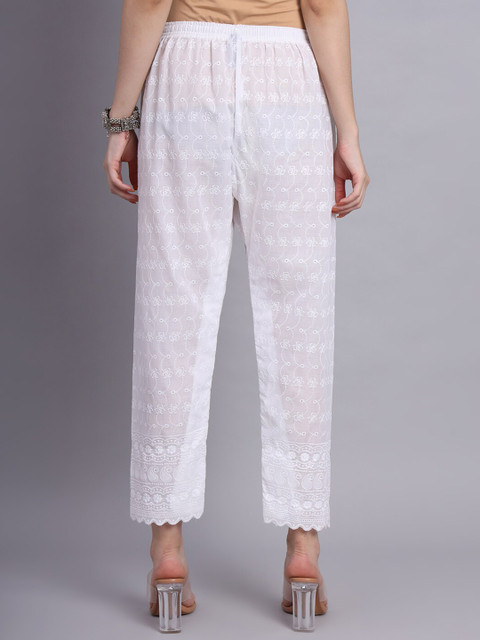 KALINI Chikankari Embroidered Straight Cotton Ethnic Palazzos - Image 4