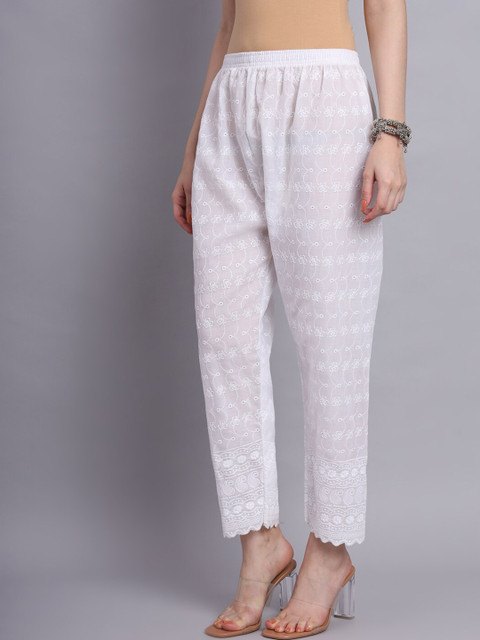 KALINI Chikankari Embroidered Straight Cotton Ethnic Palazzos - Image 3