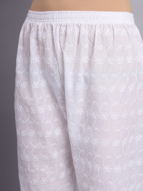 KALINI Chikankari Embroidered Straight Cotton Ethnic Palazzos - Image 7