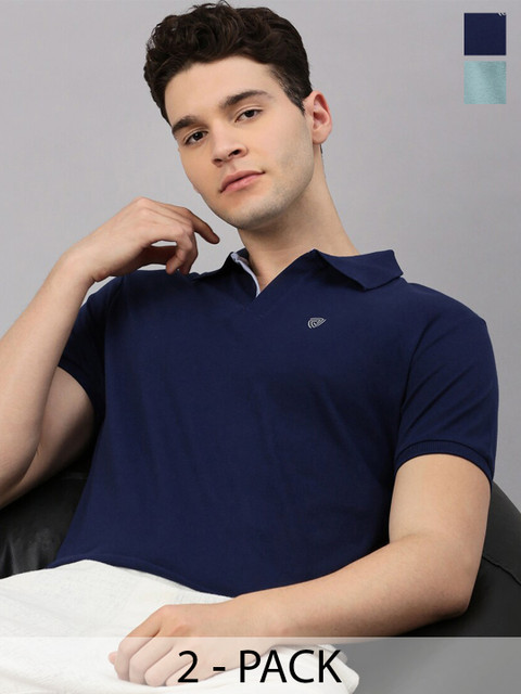 Lux Cozi Pack Of 2 Polo Collar Short Sleeves Cotton Lounge T-shirts