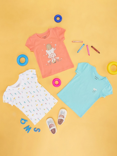 Pantaloons Baby Infant Girls Pack Of 3 Graphic Printed Pure Cotton T-shirts