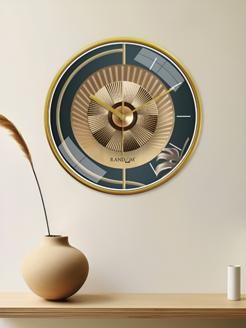 RANDOM Gold Toned & Blue Printed Contemporary Round Wall Clock - Image 4