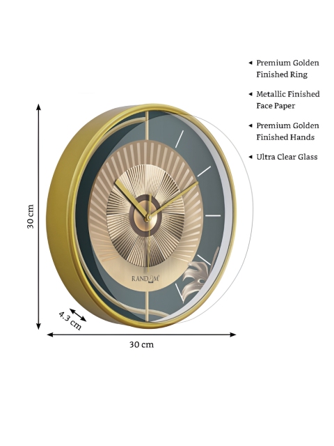 RANDOM Gold Toned & Blue Printed Contemporary Round Wall Clock - Image 5