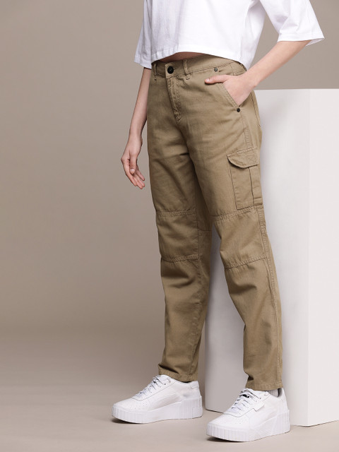 Roadster Women Slim Fit Solid Cargos Trousers