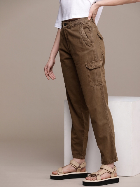 Roadster Women Slim Fit Solid Cargos Trousers