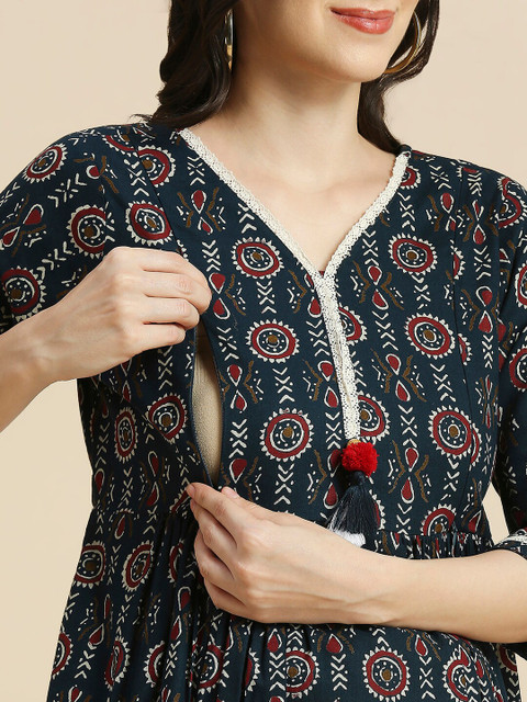 MomToBe Ethnic Motifs Printed Maternity Anarkali Kurta - Image 6