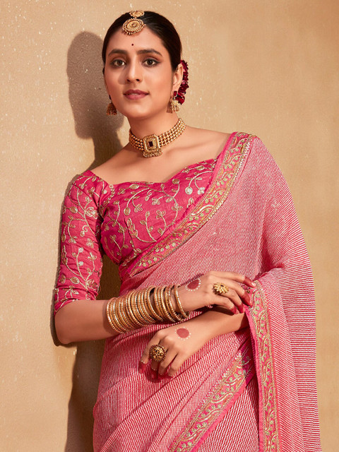 KALINI Striped Embroidered Pure Georgette Leheriya Saree