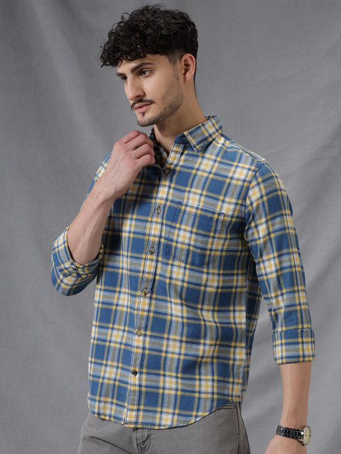 WROGN Comfort Slim Fit Tartan Checks Opaque Acrylic Casual Shirt - Image 4