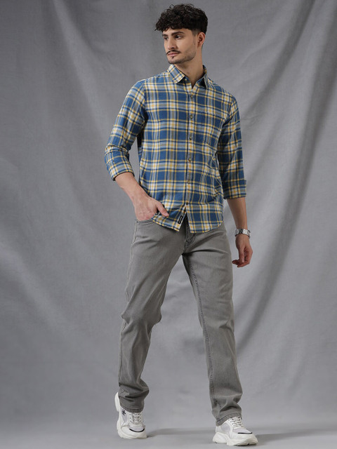 WROGN Comfort Slim Fit Tartan Checks Opaque Acrylic Casual Shirt - Image 6