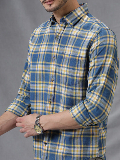WROGN Comfort Slim Fit Tartan Checks Opaque Acrylic Casual Shirt - Image 3