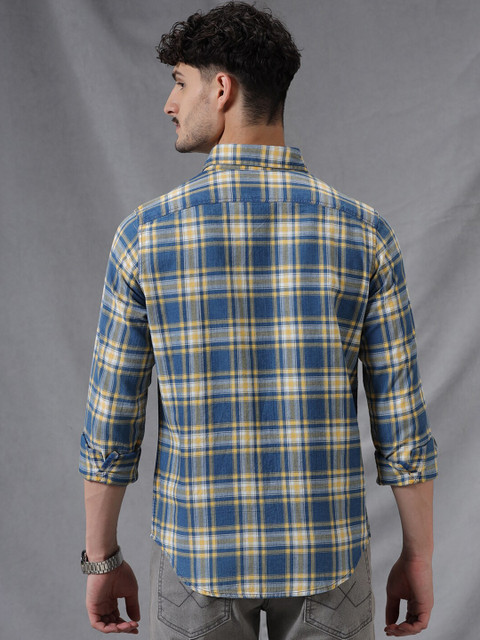 WROGN Comfort Slim Fit Tartan Checks Opaque Acrylic Casual Shirt - Image 5