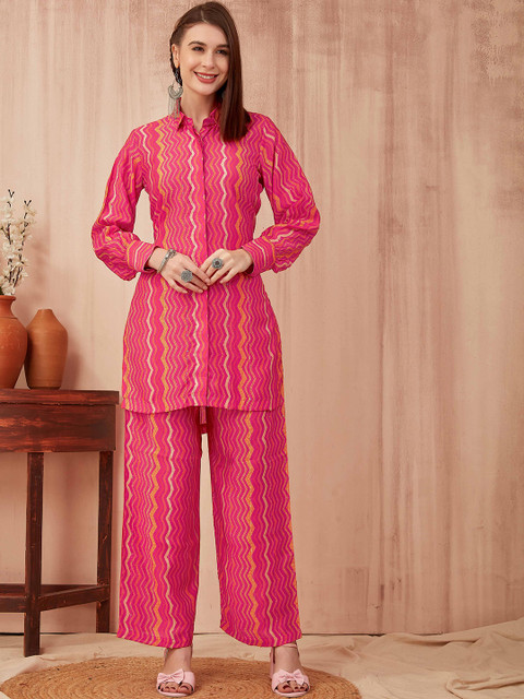CHANSI Pink Printed Tunic & Trousers Set