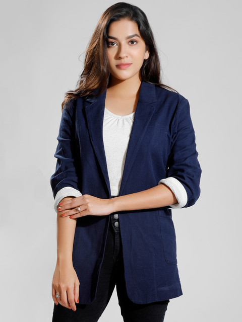 Dream of Glory Inc Antimicrobial Single-Breasted Cotton Linen Longline Blazer