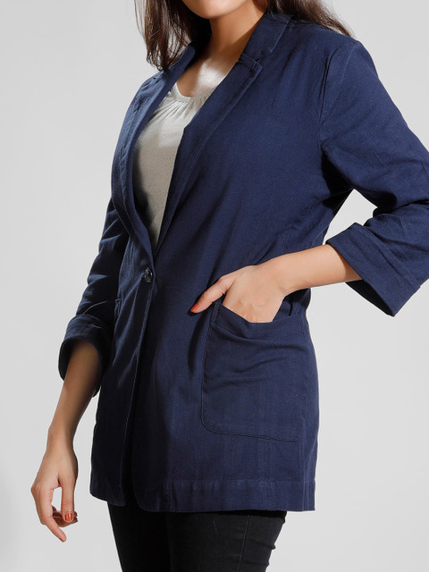 Dream of Glory Inc Antimicrobial Single-Breasted Cotton Linen Longline Blazer - Image 2