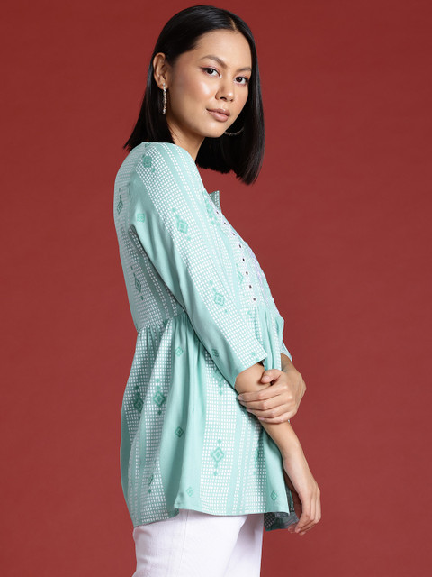 all about you Geometric Printed Mirror Work Festive Short Kurti - Image 3