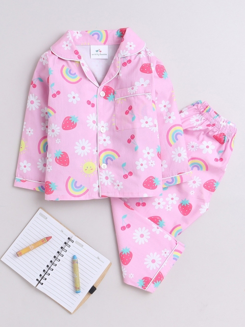 Knitting Doodles Girls Conversational Printed Pure Cotton Night Suit