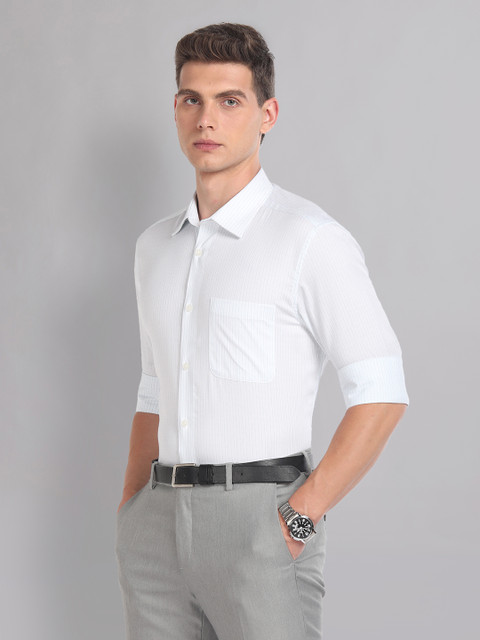 AD By Arvind Vertical Stripes Spread Collar Long Sleeves Cotton Formal Shirt - Image 2