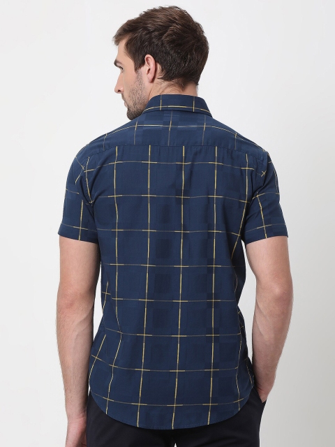 Mufti Slim Fit Windowpane Checks Spread Collar Cotton Casual Shirt - Image 4