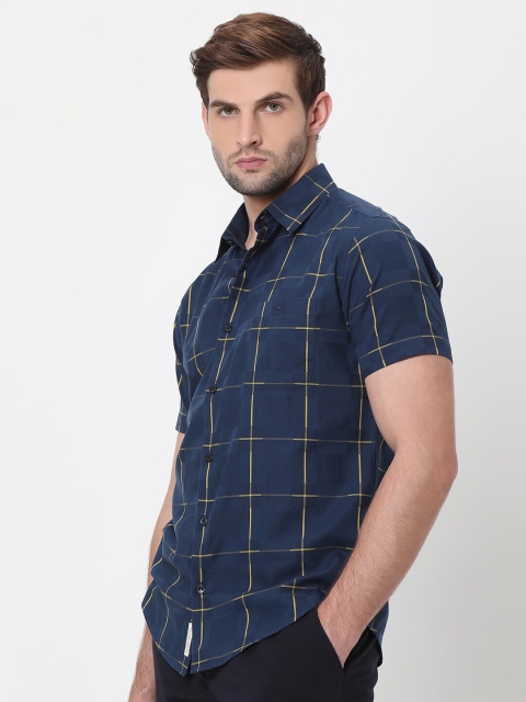 Mufti Slim Fit Windowpane Checks Spread Collar Cotton Casual Shirt - Image 3