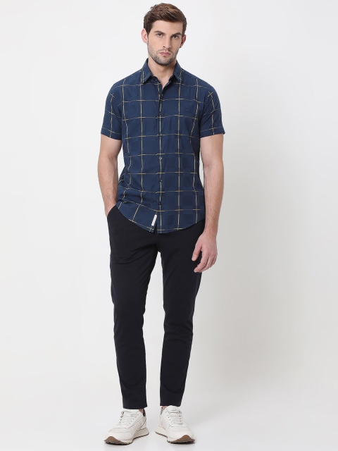 Mufti Slim Fit Windowpane Checks Spread Collar Cotton Casual Shirt - Image 5