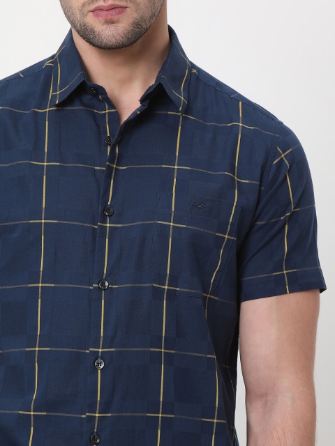 Mufti Slim Fit Windowpane Checks Spread Collar Cotton Casual Shirt - Image 2