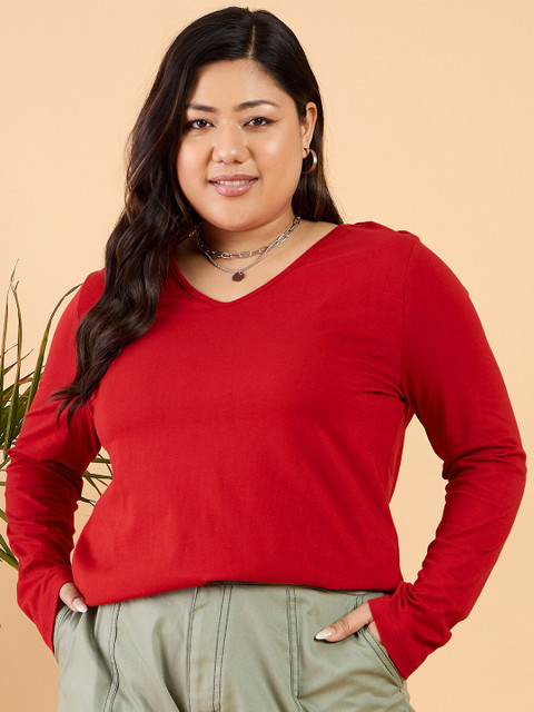 CURVY STREET Plus Size V-Neck Cotton Relaxed Fit T-shirt