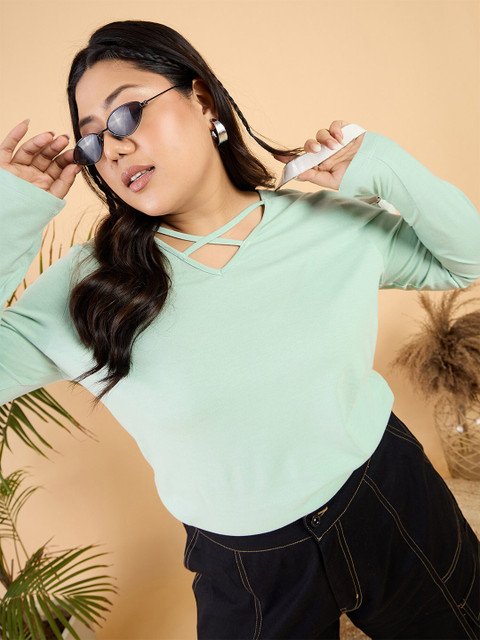 CURVY STREET Plus Size V-Neck Cotton Relaxed Fit T-shirt