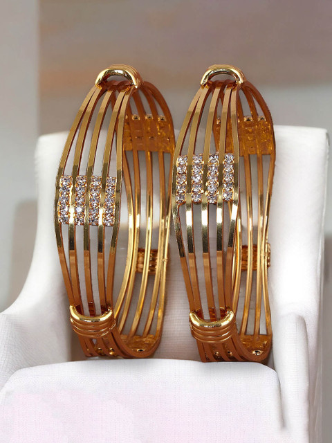 LUCKY JEWELLERY Set Of 2 Gold Plated Cubic Zirconia Studded Bangles - Image 4