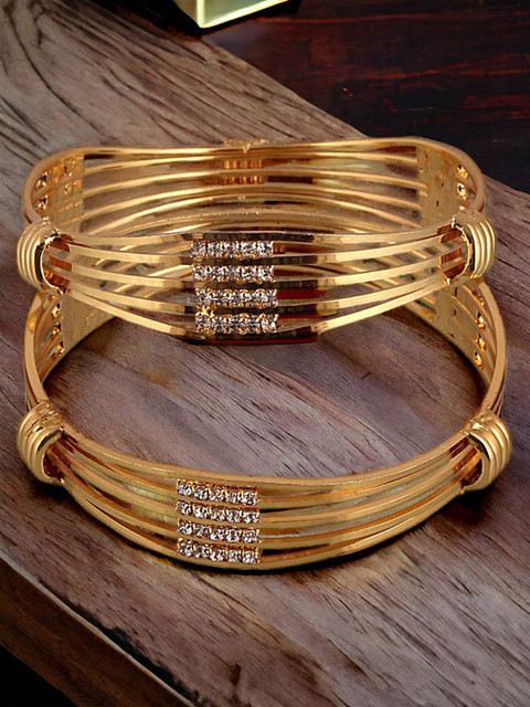 LUCKY JEWELLERY Set Of 2 Gold Plated Cubic Zirconia Studded Bangles - Image 2