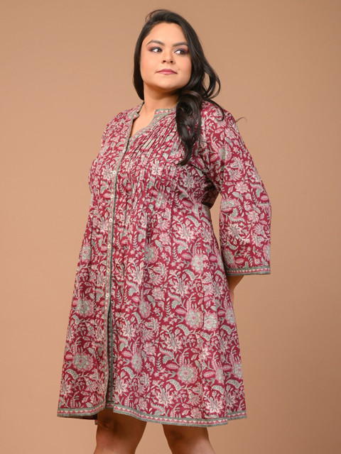 KALINI Plus Size Floral Printed Cotton A-Line Dress - Image 4