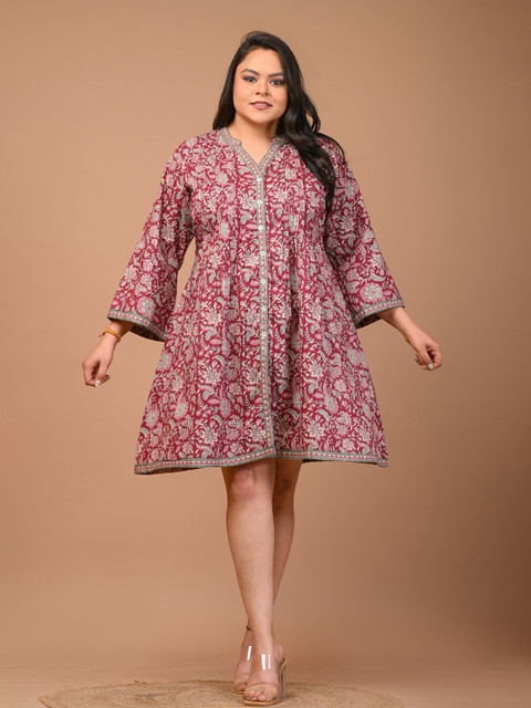 KALINI Plus Size Floral Printed Cotton A-Line Dress - Image 6