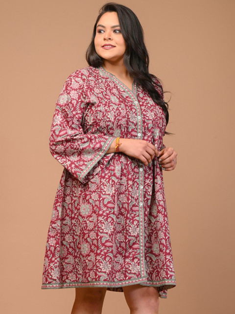KALINI Plus Size Floral Printed Cotton A-Line Dress - Image 3