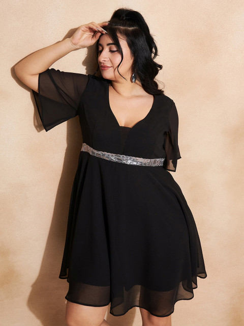 CURVE BY KASSUALLY Plus Size Sparkle Foil Knitted Sequined Fit & Flare Dress - Image 7