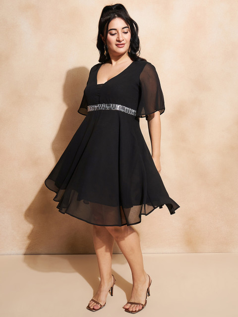 CURVE BY KASSUALLY Plus Size Sparkle Foil Knitted Sequined Fit & Flare Dress - Image 5