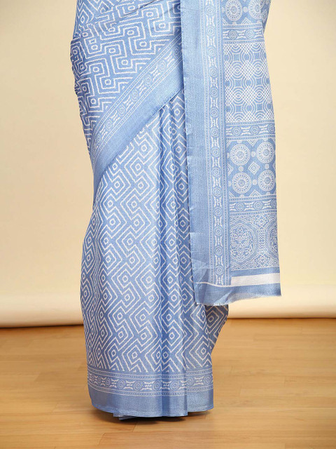 Soch Blue Geometric Printed Art Silk Saree - Image 5
