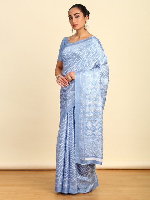 Soch Blue Geometric Printed Art Silk Saree - Image 2