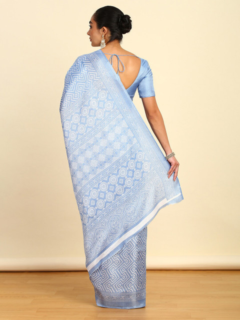 Soch Blue Geometric Printed Art Silk Saree - Image 3