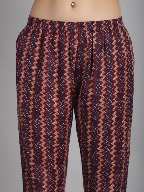 KALINI Notched Neck Mirror Work Floral Printed A Line Kurti with Trouser & Dupatta - Image 3