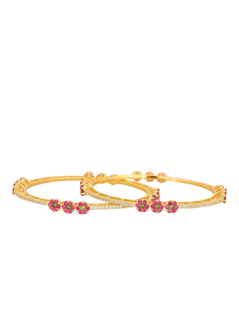 RATNAVALI JEWELS Set Of 2 Gold Plated American Diamond Studded Bangles