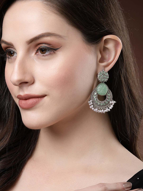 KARATCART Silver Plated Contemporary Chandbalis - Image 5