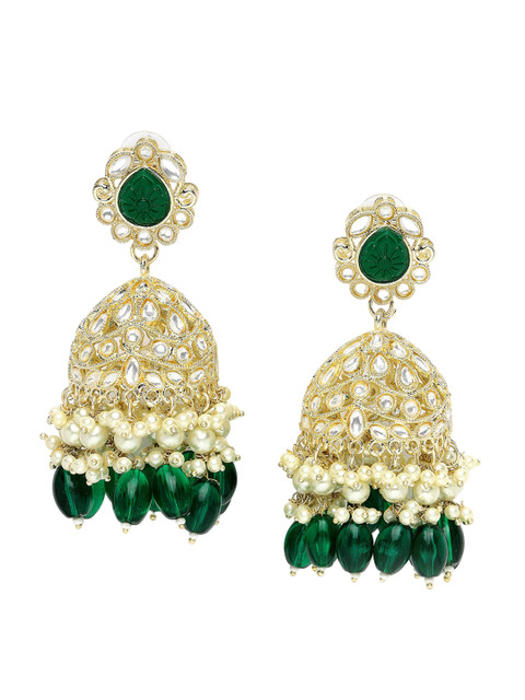KARATCART Gold Plated Kundan Stone Studded Kundan Jhumki Earrings - Image 2