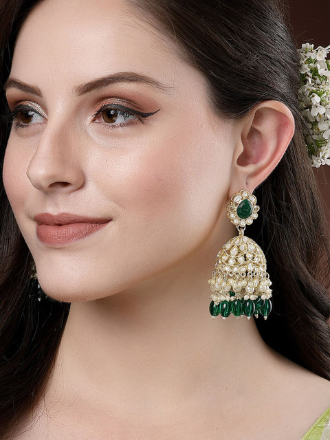 KARATCART Gold Plated Kundan Stone Studded Kundan Jhumki Earrings - Image 4