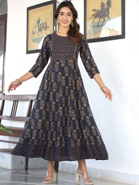 KALINI Ethnic Motifs Printed Round Neck Anarkali Kurta