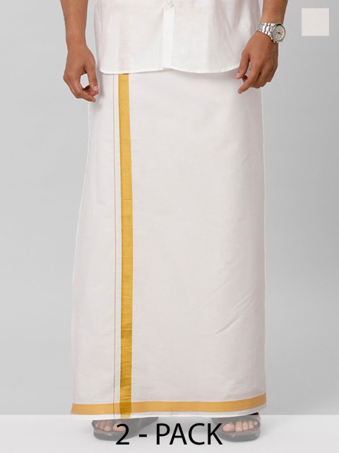 Ramraj Men Pack of 2 Zari Pure Cotton Dhotis