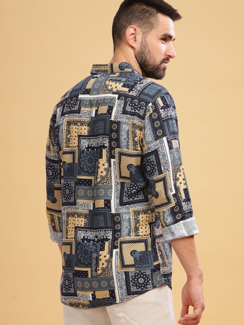 HERE&NOW Slim Fit Geometric Printed Spread Collar Casual Shirt - Image 5