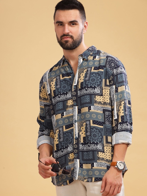 HERE&NOW Slim Fit Geometric Printed Spread Collar Casual Shirt - Image 7