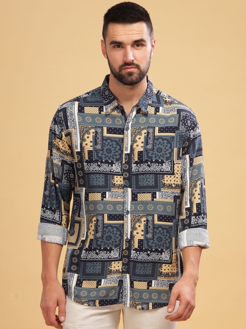 HERE&NOW Slim Fit Geometric Printed Spread Collar Casual Shirt - Image 2